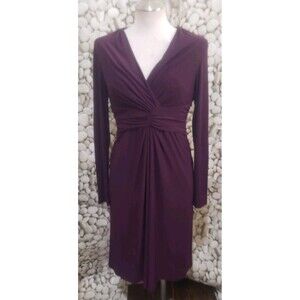 Evan Picone Dress Womens Size 4 Purple V Neck Long Sleeve Stretch Career